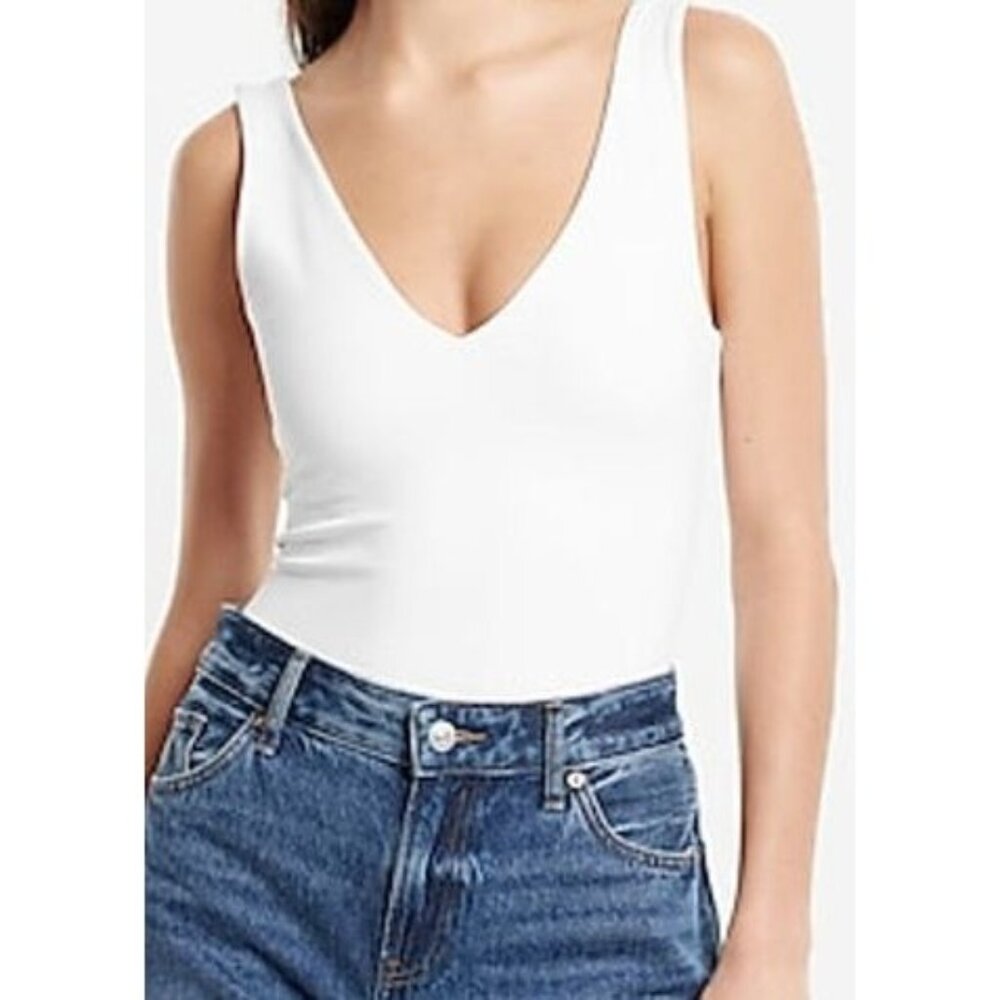 Express White Bodysuit With Snap Closure Size S layering